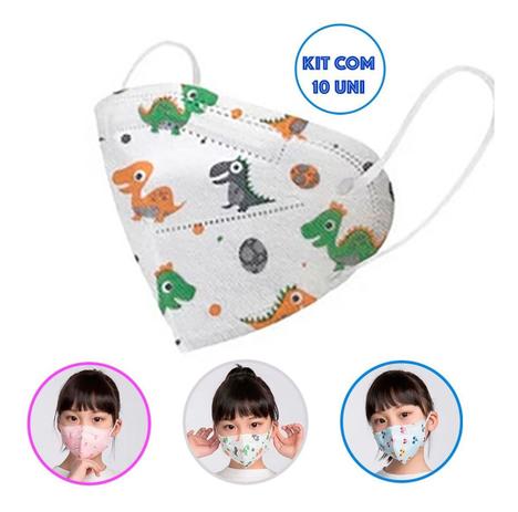 Kit Com 10 Máscaras KN95 Infantil Antimicróbica Proteção PFF2 N95 Descartável Estampa Dino Crianças - FABRICANDO VENDAS FV é boa?
