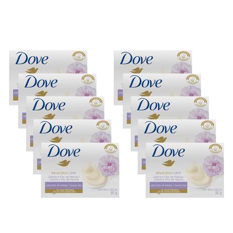 Kit com 10 Sabonetes Dove Leite Flor Peônia 90G Menor preço em Kit com 10 Sabonetes Dove Leite Flor Peônia 90G