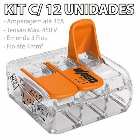 Kit Com 12 Conector Wago Emenda 3 Fios Mod 221-413 Menor preço em Kit Com 12 Conector Wago Emenda 3 Fios Mod 221-413