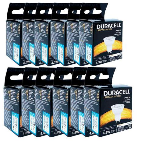 Kit com 12 Lâmpadas Led Duracell Dicróica 4,3W 6500K Branca Menor preço em Kit com 12 Lâmpadas Led Duracell Dicróica 4,3W 6500K Branca