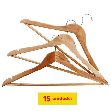 Kit com 15 cabides de madeira - Casa video Menor preço em Kit com 15 cabides de madeira - Casa video