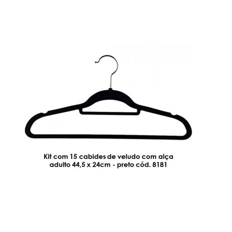 Kit com 15 cabides de veludo com alça adulto 44,5 x 24cm - preto cód. 8181 - Sigilo da beleza ltda - me Menor preço em Kit com 15 cabides de veludo com alça adulto 44,5 x 24cm - preto cód. 8181 - Sigilo da beleza ltda - me