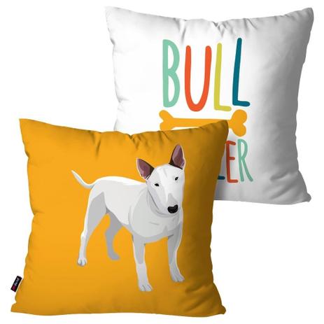 Kit com 2 Almofadas Decorativas Amarela Cachorro Bull Terrier - Pump up Menor preço em Kit com 2 Almofadas Decorativas Amarela Cachorro Bull Terrier - Pump up