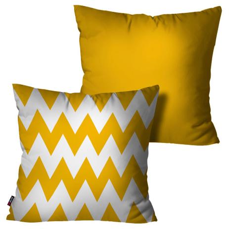 Kit com 2 Almofadas Decorativas Amarelo Chevron - Pump up Menor preço em Kit com 2 Almofadas Decorativas Amarelo Chevron - Pump up