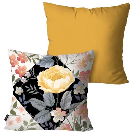 Kit com 2 Almofadas Decorativas Ocre Flor - Pump up Menor preço em Kit com 2 Almofadas Decorativas Ocre Flor - Pump up