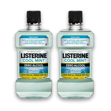 Kit com 2 Antissépticos Bucal LISTERINE ZERO 500ml Menor preço em Kit com 2 Antissépticos Bucal LISTERINE ZERO 500ml