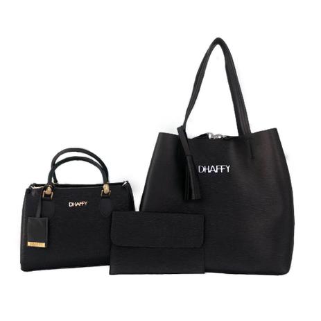 Kit com 2 Bolsa Feminina Saco, Baú Com Carteira Preto. - Dhaffy Bolsas Menor preço em Kit com 2 Bolsa Feminina Saco, Baú Com Carteira Preto. - Dhaffy Bolsas