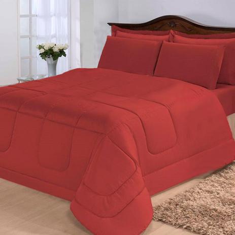Kit com 2 Edredons Solteiro Casa Dona Vermelho Menor preço em Kit com 2 Edredons Solteiro Casa Dona Vermelho