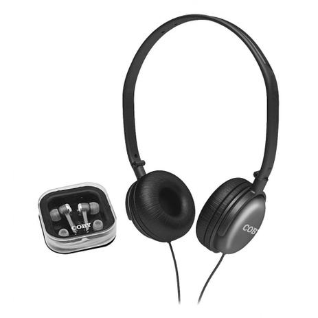 Kit com 2 Fones de Ouvido (Headphone + Earphone) - Coby Menor preço em Kit com 2 Fones de Ouvido (Headphone + Earphone) - Coby