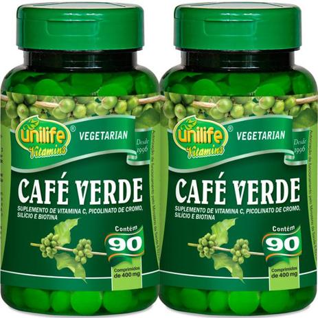Kit com 2 Frascos de Café Verde Unilife 90 Comp 400mg Menor preço em Kit com 2 Frascos de Café Verde Unilife 90 Comp 400mg