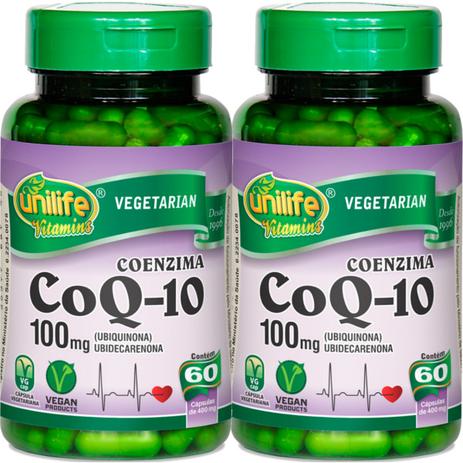 Kit com 2 Frascos de Coenzima Q-10 100mg Unilife 60 capsulas Menor preço em Kit com 2 Frascos de Coenzima Q-10 100mg Unilife 60 capsulas