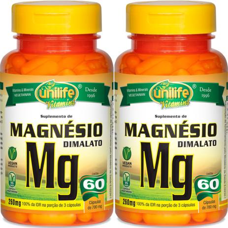 Kit com 2 Frascos de Magnésio Dimalato Unilife 60 capsulas 700mg Menor preço em Kit com 2 Frascos de Magnésio Dimalato Unilife 60 capsulas 700mg
