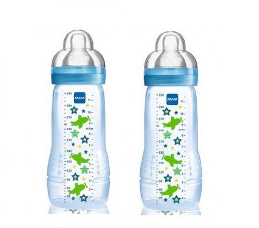 KIT com 2 Mamadeira Mam Fashion Bottle 330ml Azul Bico 4m+ Bebê Menor preço em KIT com 2 Mamadeira Mam Fashion Bottle 330ml Azul Bico 4m+ Bebê