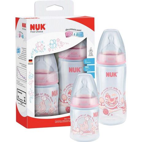 Kit com 2 Mamadeiras First Choice Rose NUK Menor preço em Kit com 2 Mamadeiras First Choice Rose NUK