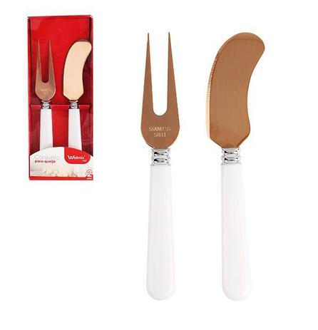 Kit com 2 peças para queijos e frios cabo branco - Wellmix Menor preço em Kit com 2 peças para queijos e frios cabo branco - Wellmix