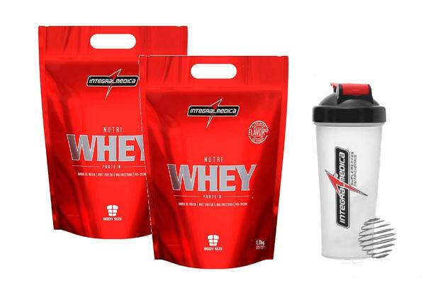 Kit com  2 - Unidades Nutri Whey 1,8kg, Coqueteleira - Integral Médica - Baunilha é boa?