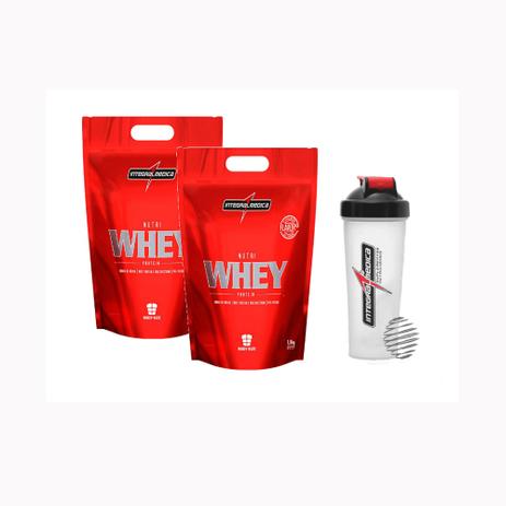 Kit com  2 - Unidades Nutri Whey 1,8kg, Coqueteleira - Integral Médica - Morango é boa?