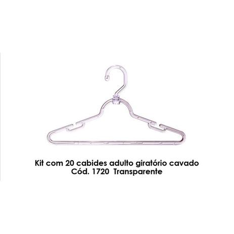 Kit com 20 cabides adulto giratório cavado Cód. 1720 Transparente - Bell plastic Menor preço em Kit com 20 cabides adulto giratório cavado Cód. 1720 Transparente - Bell plastic