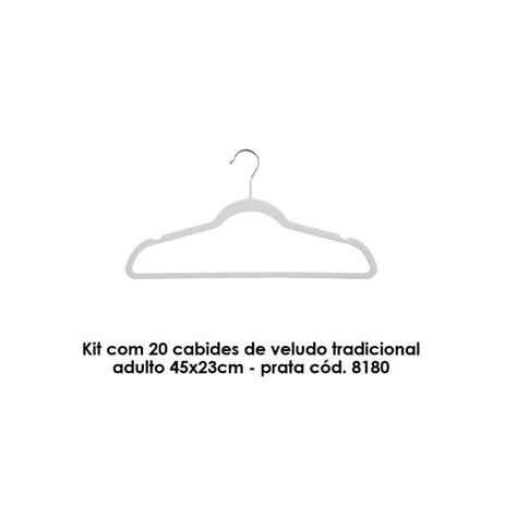 Kit com 20 cabides de veludo tradicional adulto 45x23cm - cinza cód. 8180 - Sigilo da beleza ltda - me Menor preço em Kit com 20 cabides de veludo tradicional adulto 45x23cm - cinza cód. 8180 - Sigilo da beleza ltda - me