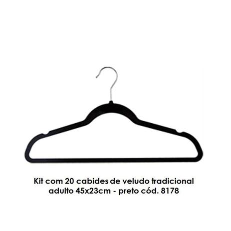 Kit com 20 cabides de veludo tradicional adulto 45x23cm - preto cód. 8178 - Sigilo da beleza ltda - me é boa?