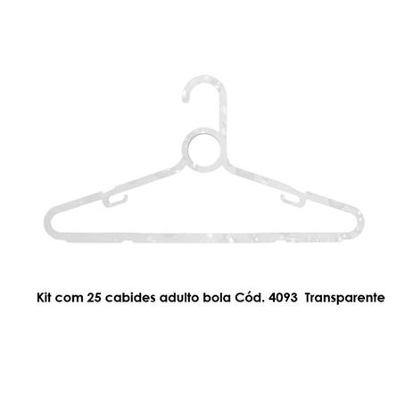 Kit com 25 cabides adulto bola Cód. 4093 Transparente - Bell plastic Menor preço em Kit com 25 cabides adulto bola Cód. 4093 Transparente - Bell plastic