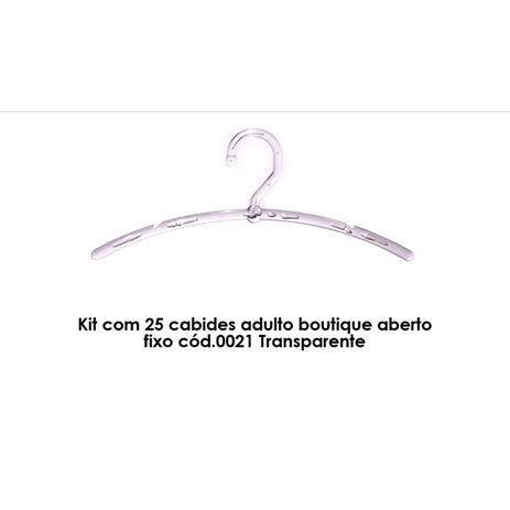 Kit com 25 cabides adulto boutique aberto fixo cód.0021 Transparente - Bell plastic Menor preço em Kit com 25 cabides adulto boutique aberto fixo cód.0021 Transparente - Bell plastic