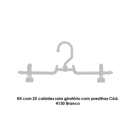 Kit com 25 cabides saia giratório com presilhas Cód. 4130 Branco - Bell plastic Menor preço em Kit com 25 cabides saia giratório com presilhas Cód. 4130 Branco - Bell plastic