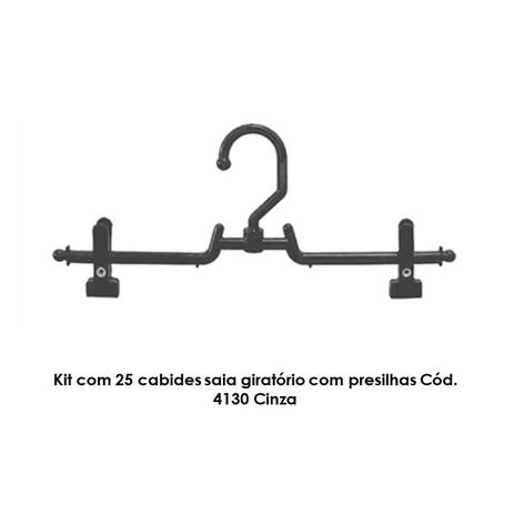 Kit com 25 cabides saia giratório com presilhas Cód. 4130 Cinza - Bell plastic Menor preço em Kit com 25 cabides saia giratório com presilhas Cód. 4130 Cinza - Bell plastic