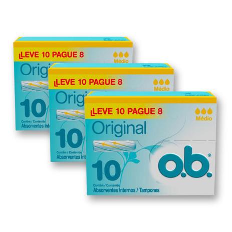 Kit com 3 Absorventes Interno O.B Médio Leve 10 Unidades Pague 8 Menor preço em Kit com 3 Absorventes Interno O.B Médio Leve 10 Unidades Pague 8