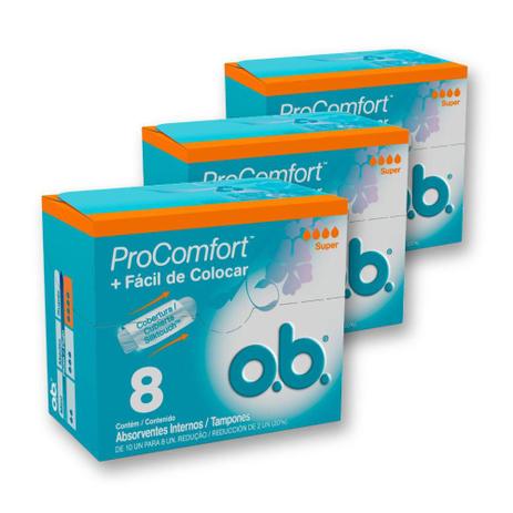 Kit com 3 Absorventes Interno O.B Procomfort Super 8 Un - O.b. Menor preço em Kit com 3 Absorventes Interno O.B Procomfort Super 8 Un - O.b.