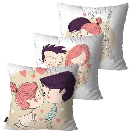 Kit com 3 Almofadas Decorativas Branco Namorados Paris - Pump Up Menor preço em Kit com 3 Almofadas Decorativas Branco Namorados Paris - Pump Up