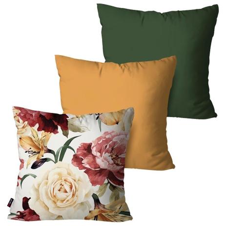 Kit com 3 Almofadas Decorativas Verde Pintura Flor - Pump up Menor preço em Kit com 3 Almofadas Decorativas Verde Pintura Flor - Pump up