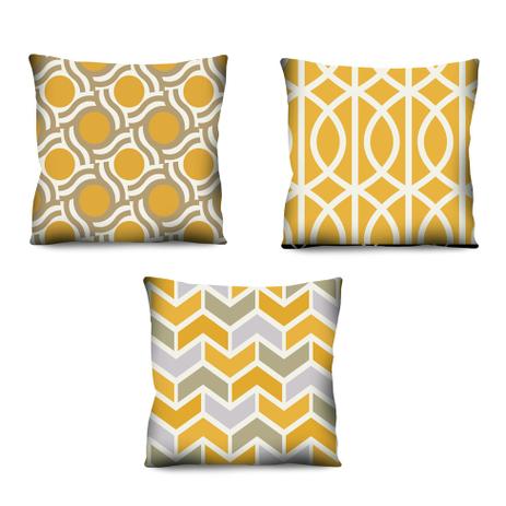 Kit com 3 Almofadas Estampadas Amarelo 42x42 cm - Uniart Menor preço em Kit com 3 Almofadas Estampadas Amarelo 42x42 cm - Uniart