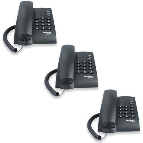 Kit com 3 Aparelho Telefone Com Fio Intelbras Pleno Preto Menor preço em Kit com 3 Aparelho Telefone Com Fio Intelbras Pleno Preto