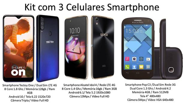 Kit Com 3 Aparelhos: 1 Smartphone De 128gb 1 Alcatel Idol 4 1 Pop C3 - Tectoy-Alcatel Menor preço em Kit Com 3 Aparelhos: 1 Smartphone De 128gb 1 Alcatel Idol 4 1 Pop C3 - Tectoy-Alcatel