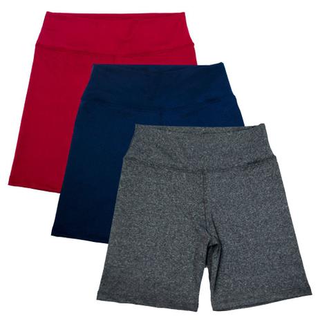 Kit com 3 Bermudas Fitness Feminino Part.B Vermelho Azul e Cinza Menor preço em Kit com 3 Bermudas Fitness Feminino Part.B Vermelho Azul e Cinza