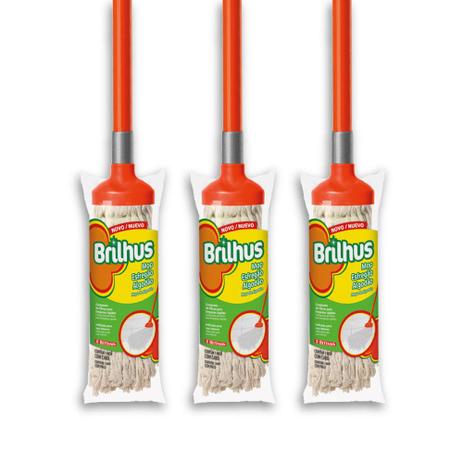 Kit com 3 Brilhus Mop Esfregão Algodão com Cabo BETTANIN Menor preço em Kit com 3 Brilhus Mop Esfregão Algodão com Cabo BETTANIN