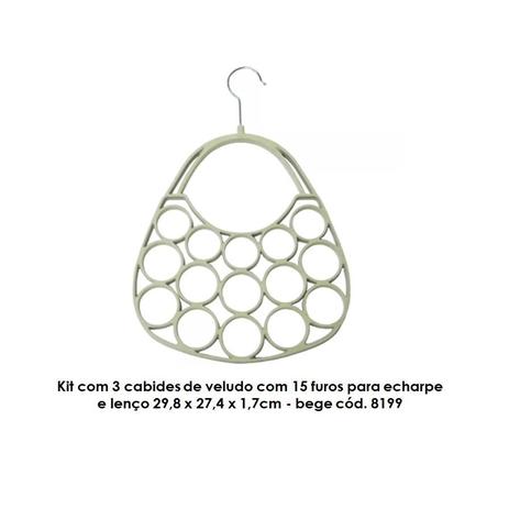 Kit com 3 cabides de veludo com 15 furos para echarpe e lenço 29,8 x 27,4 x 1,7cm - bege cód. 8199 - Sigilo Da Beleza Ltda - Me Menor preço em Kit com 3 cabides de veludo com 15 furos para echarpe e lenço 29,8 x 27,4 x 1,7cm - bege cód. 8199 - Sigilo Da Beleza Ltda - Me