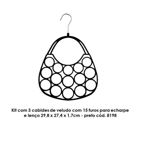Kit com 3 cabides de veludo com 15 furos para echarpe e lenço 29,8 x 27,4 x 1,7cm - preto cód. 8198 - Sigilo da beleza ltda - me Menor preço em Kit com 3 cabides de veludo com 15 furos para echarpe e lenço 29,8 x 27,4 x 1,7cm - preto cód. 8198 - Sigilo da beleza ltda - me