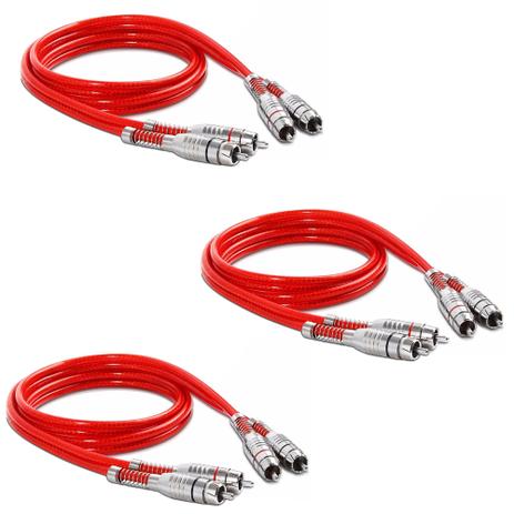 Kit Com 3 Cabos Rca Stetsom 1 Metro Blindado Banhado Prata Menor preço em Kit Com 3 Cabos Rca Stetsom 1 Metro Blindado Banhado Prata