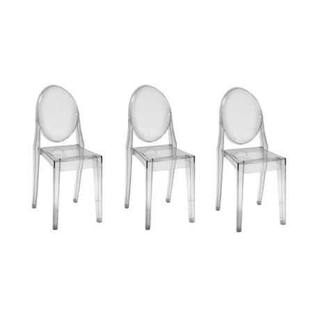 Kit com 3 Cadeiras Invisible sem Braço Transparente - Or design Menor preço em Kit com 3 Cadeiras Invisible sem Braço Transparente - Or design