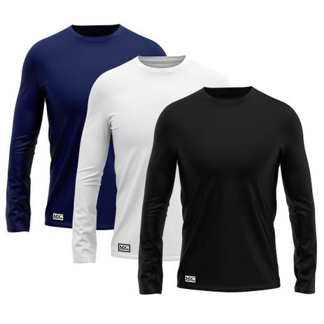 Kit com 3 Camisetas Camisas MXC BRASIL Manga Longa Lisa Proteção Solar UV +50 Preta Azul Marinho Branca Menor preço em Kit com 3 Camisetas Camisas MXC BRASIL Manga Longa Lisa Proteção Solar UV +50 Preta Azul Marinho Branca