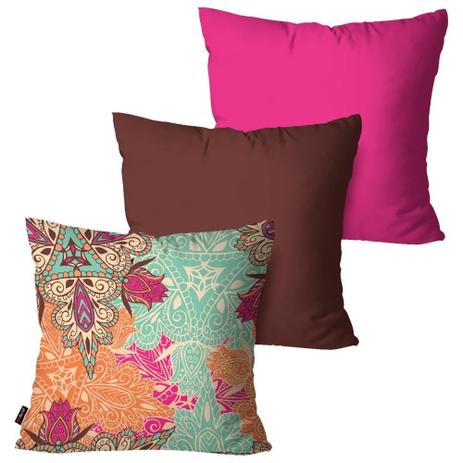 Kit com 3 Capas para Almofadas Decorativas Marrom Flor Tribal - Pump up Menor preço em Kit com 3 Capas para Almofadas Decorativas Marrom Flor Tribal - Pump up