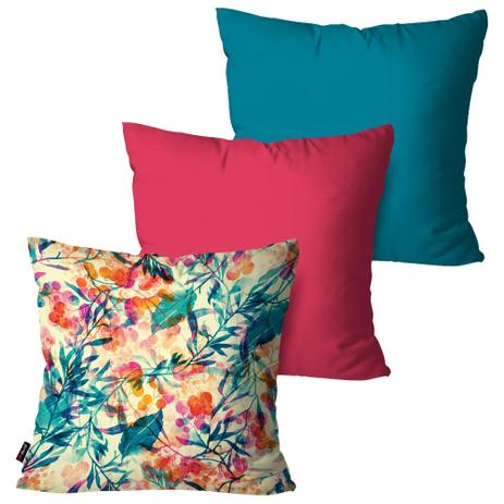 Kit com 3 Capas para Almofadas Decorativas Turquesa Florida - Pump up Menor preço em Kit com 3 Capas para Almofadas Decorativas Turquesa Florida - Pump up
