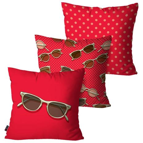 Kit com 3 Capas para Almofadas Decorativas Vermelho Óculos - Pump up é boa?