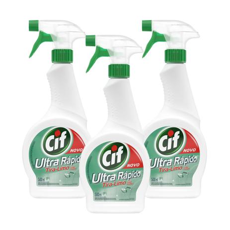Kit com 3 Cif Tira Limo Ultra Rapido com Cloro 500Ml Menor preço em Kit com 3 Cif Tira Limo Ultra Rapido com Cloro 500Ml