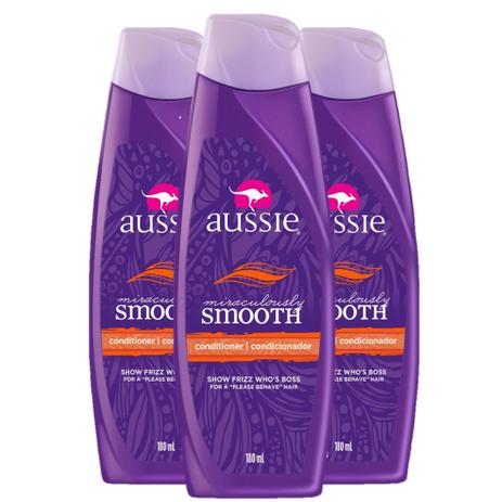 Kit com 3 Condicionadores Aussie Miraculously Smooth 180ml Menor preço em Kit com 3 Condicionadores Aussie Miraculously Smooth 180ml
