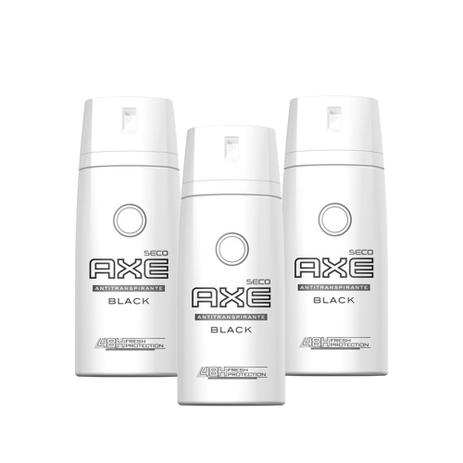 Kit com 3 Desodorantes Antitranspirante Aerossol Axe Black 90G Menor preço em Kit com 3 Desodorantes Antitranspirante Aerossol Axe Black 90G