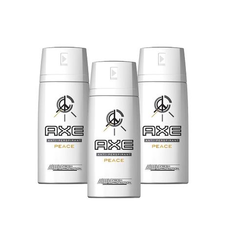 Kit com 3 Desodorantes Antitranspirante Aerossol Axe Peace 152Ml Menor preço em Kit com 3 Desodorantes Antitranspirante Aerossol Axe Peace 152Ml