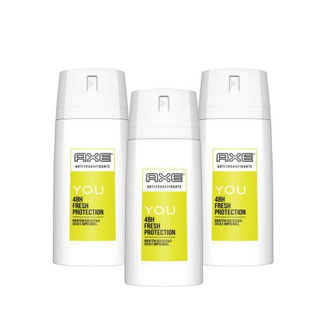 Kit com 3 Desodorantes Antitranspirante Aerossol Axe You 90G Menor preço em Kit com 3 Desodorantes Antitranspirante Aerossol Axe You 90G